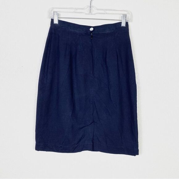 Halston Navy Blue Textured Silk Pencil Skirt - Picture 4 of 7